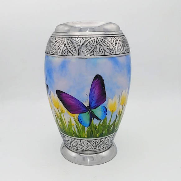 blue purple butterfly urn 