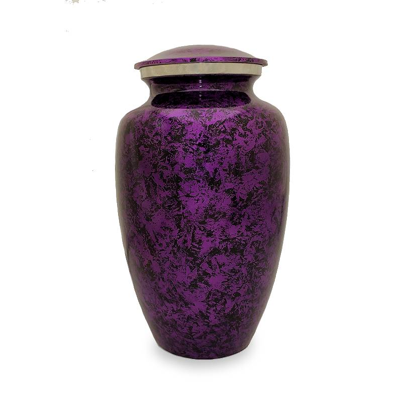 purple metal cremation urn for ashes