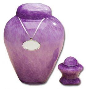 purple blown glass cremation urn for ashes