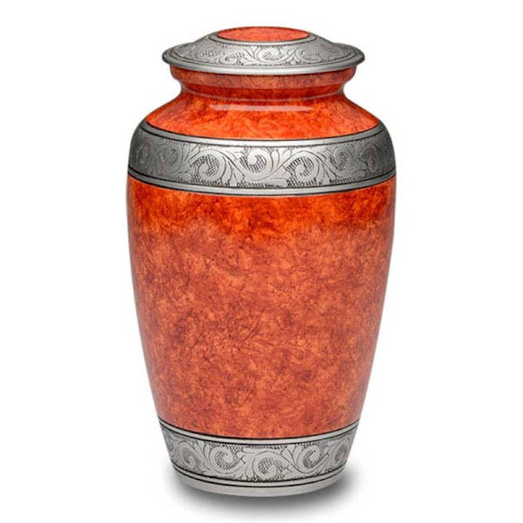 orange metal urn for ashes adult
