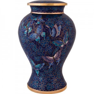 blue butterfly cremation urn