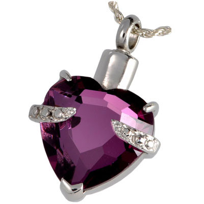 purple glass heart cremation jewelry