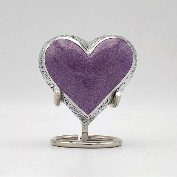 purple lavender heart keepsake urn for ashes