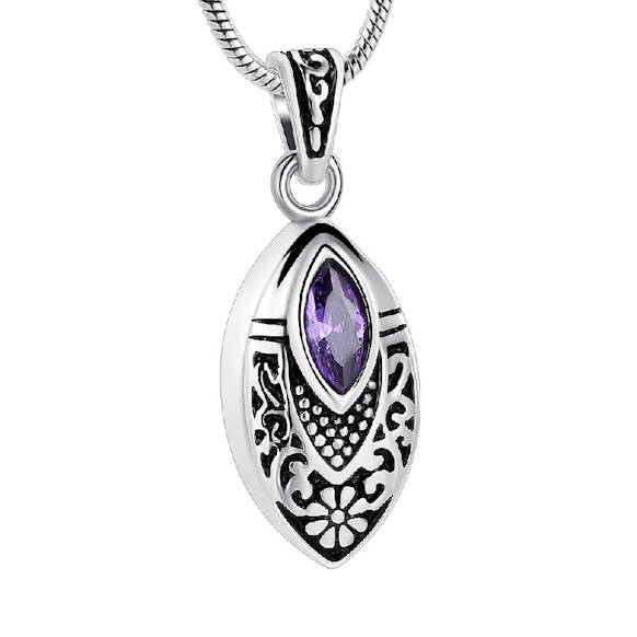 purple teardrop urn pendent cremation jewelry