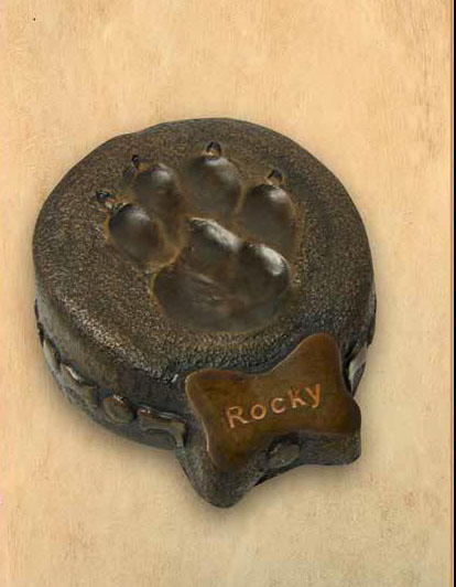 bronze dog paw print urn