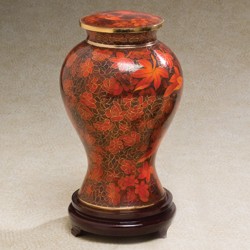 red metal cremation urn