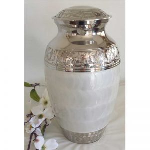 Traditionally Shaped White Pearlescent Urn