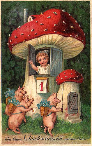 vintage german new years postcard