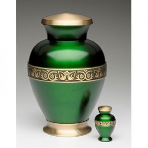 Green and gold urn for ashes adult