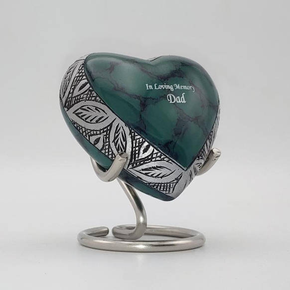 small green heart keepsake urn