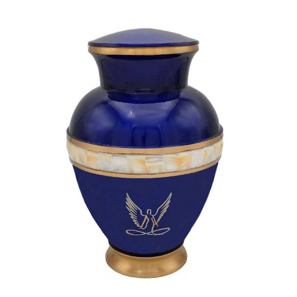 blue mother of pearl angel urn for adult