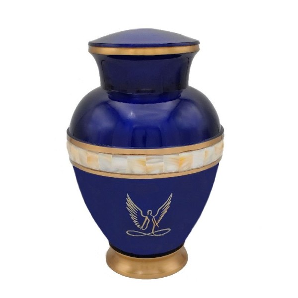 Royal Blue Mother of Pearl Angel Urn for Ashes