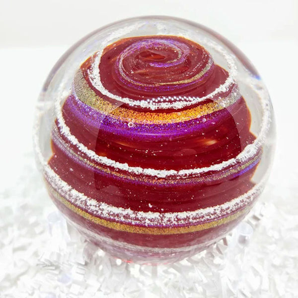 Scarlet Red Blown Glass Paperweight with Cremated Ashes