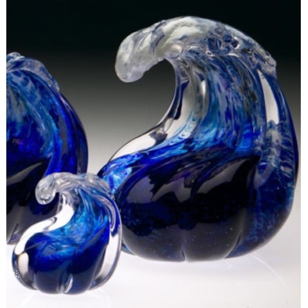 blue blown glass wave small urn