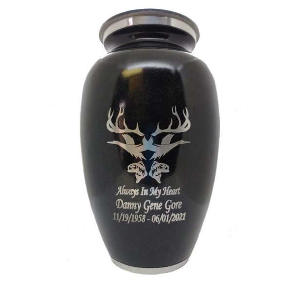 Black Hunting and Fishing Cremation Urn Black Hunting and Fishing Cremation Urn