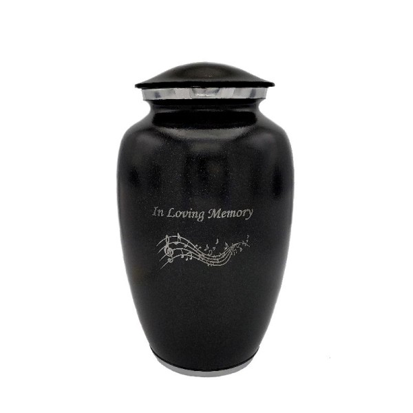 Music Note Cremation Urn, Black Metal Music Note Cremation Urn, Black Metal