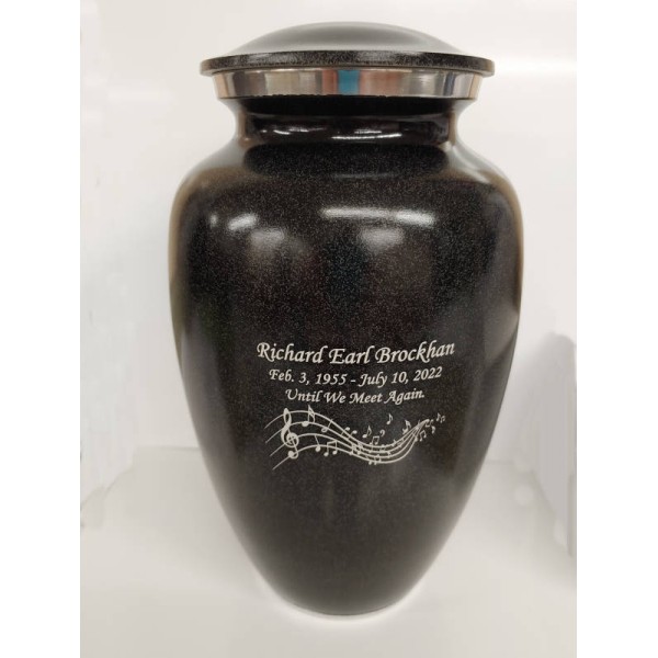 Music Note Cremation Urn, Black Metal