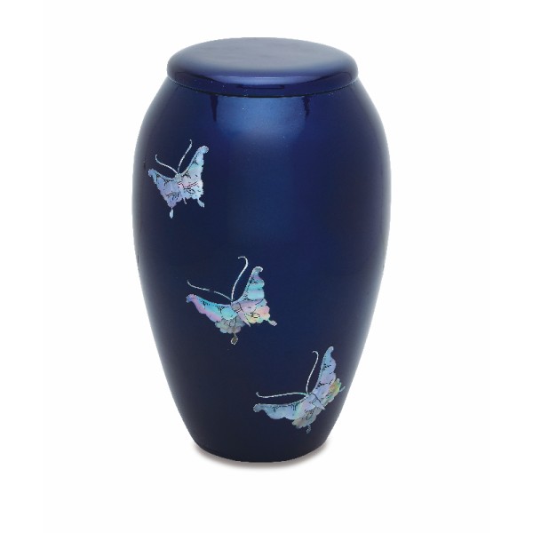 Mother of Pearl Blue Butterfly Urn for Ashes