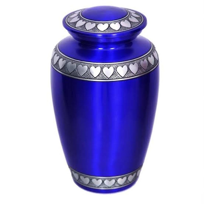 blue metal adult human urn for ashes