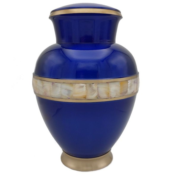 blue adult mother of pearl cremation urn