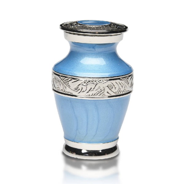 small light blue urn for ashes