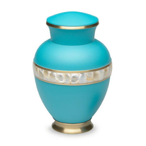 turquoise blue adult urn trimmed in gold