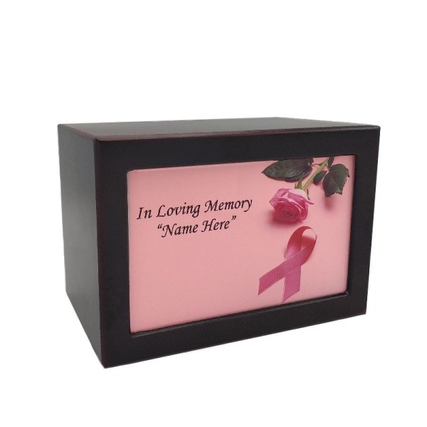 Pink Ribbon Wooden Urn Box for Ashes