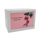 Pink Ribbon White Wood Urn Box for Cremated Ashes