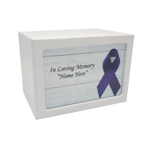 Purple Ribbon White Wooden Urn Box 