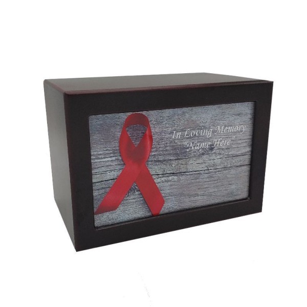 Red Ribbon Wooden Urn Box for Ashes