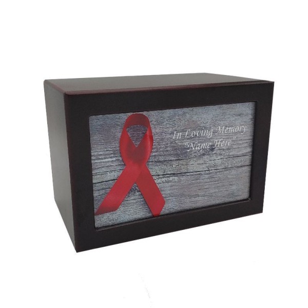 Red Ribbon Wooden Cremation Urn Box