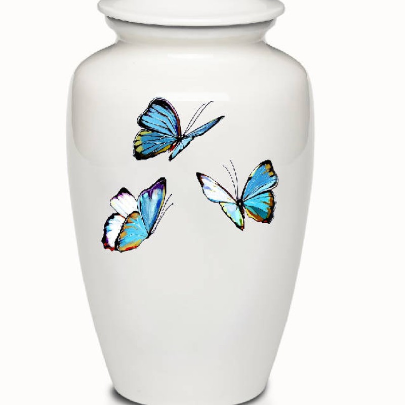 blue butterfly cremation urn