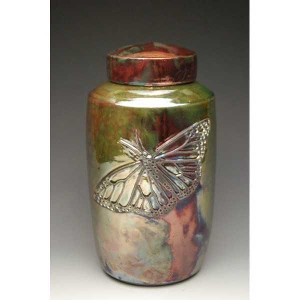 Raku Butterfly Urn Jar for Human Adult Ashes