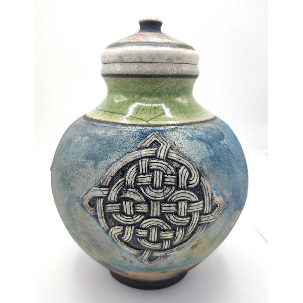Celtic Knot Raku Cremation Jar for Ashes Celtic Knot Raku Cremation Urn