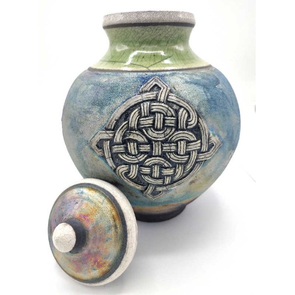 Celtic Knot Raku Cremation Jar for Ashes Celtic Knot Raku Cremation Urn