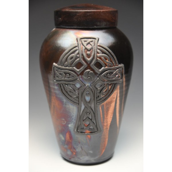 Celtic Cross Raku Pottery Adult Urn for Ashes Celtic Cross Raku Pottery Adult Urn for Ashes
