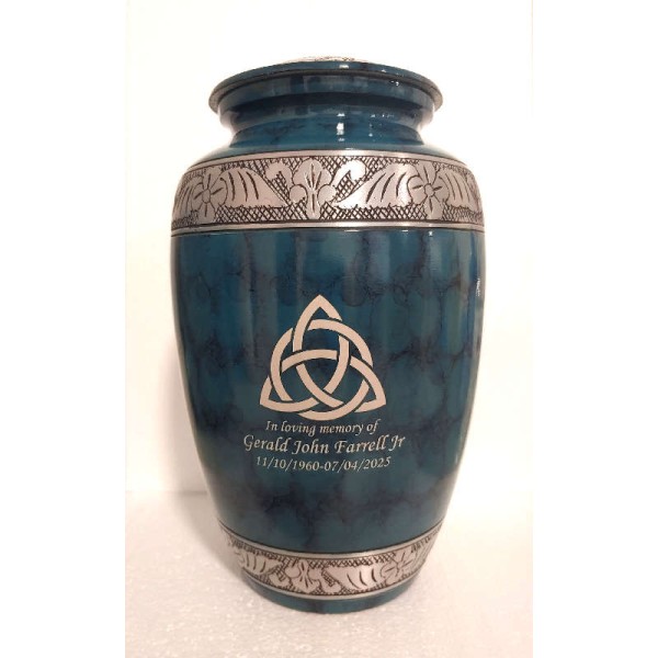 Celtic Knot Cremation Urn Green, Blue, Black Irish green Celtic Knot Cremation Urn