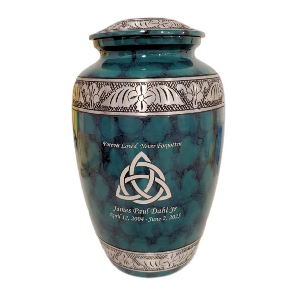 Irish green Celtic Knot Cremation Urn
