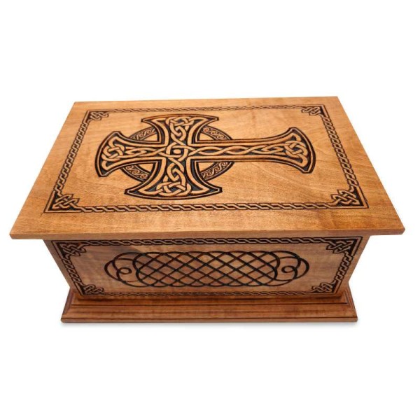 Maple Or Cherry Celtic Cross Container for Ashes Made in America