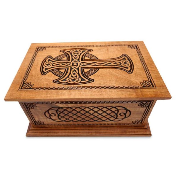 Maple or Cherry Wood Celtic Cross Cremation Box Maple or Cherry Wood Celtic Cross Cremation Box