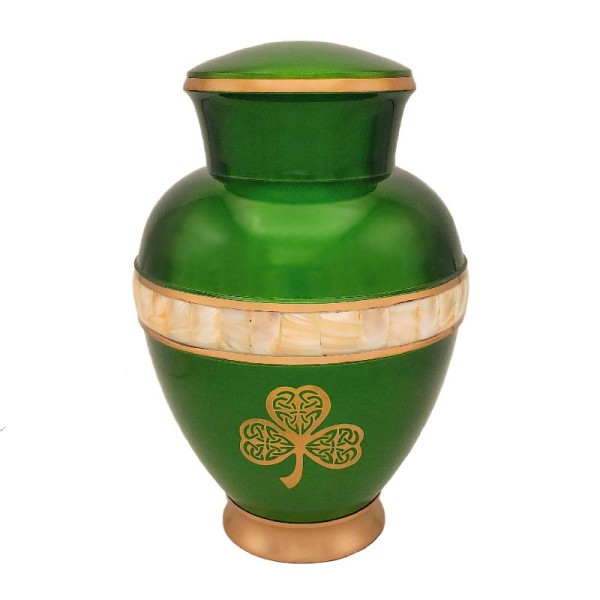 Irish Shamrock Urn for Ashes Mother of Pearl Irish Shamrock Cremation Urn