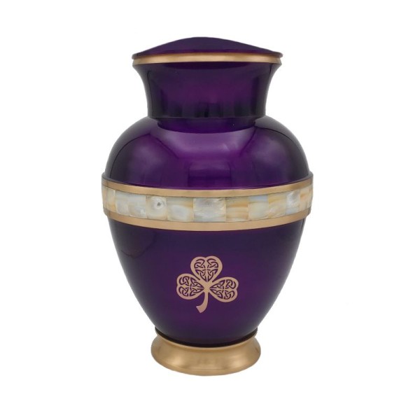 Celtic Purple Shamrock Mother of Pearl Cremation Urn