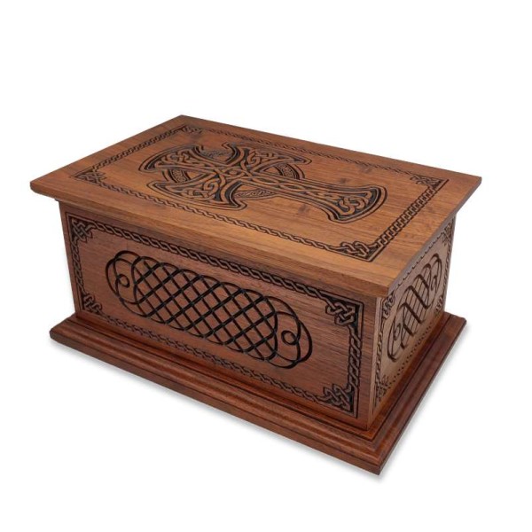 Walnut Celtic Cross Wooden Urn Box - Made in America