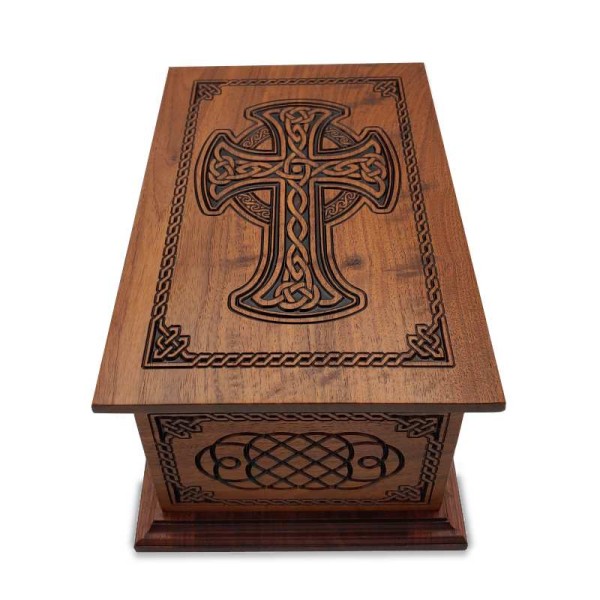 Walnut Celtic Cross Wooden Urn Box - Made in America Walnut Celtic Cross Wooden Urn Box - Made in America