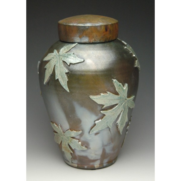 Raku Urn for Ashes, Maple Leaf Cremation Urn