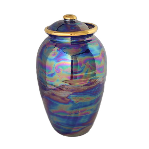  Medium ceramic cremation urn, blue, purple, green
