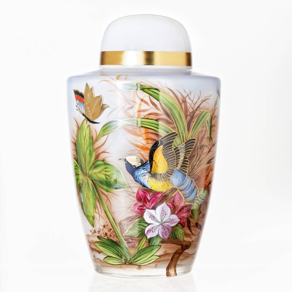 White Secret Garden Hand Blown Glass Cremation Urn