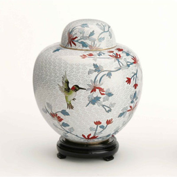 White Hummingbird Cremation Urn, Adult Size