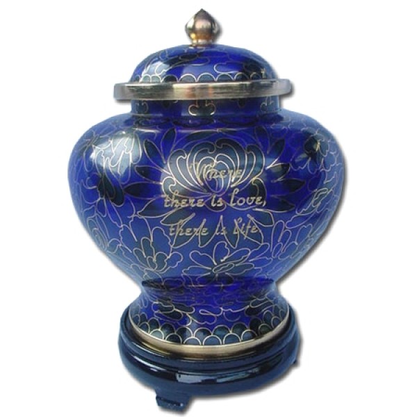 blue cloisonne metal cremation urn for adult