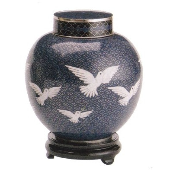 blue and white doves cremation urn for ashes